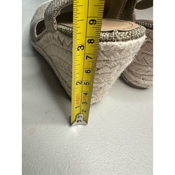 Women's Golden Vegan Peep Toe Espadrilles Wedge Sandals Platinum Cream Size 38 - Picture 6 of 7